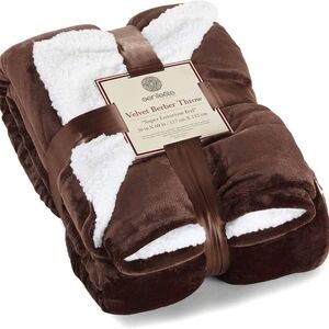 Genteele Sherpa Throw Blanket, Soft, Reversible, 50 in. X 60 in., Brown/White